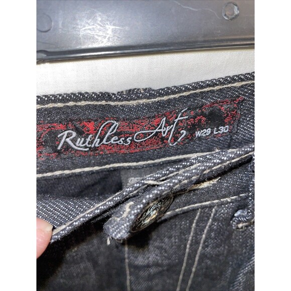 Ruthless Art Men’s Embellished Jeans Size 29x30 Black Streetwear Grunge City - Picture 2 of 12